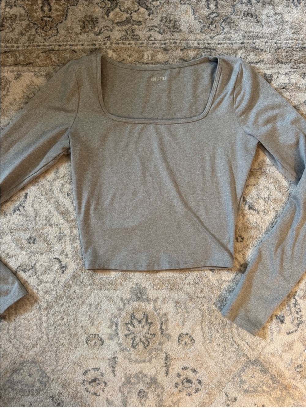 Hollister Cropped Long Sleeve T Heather Grey